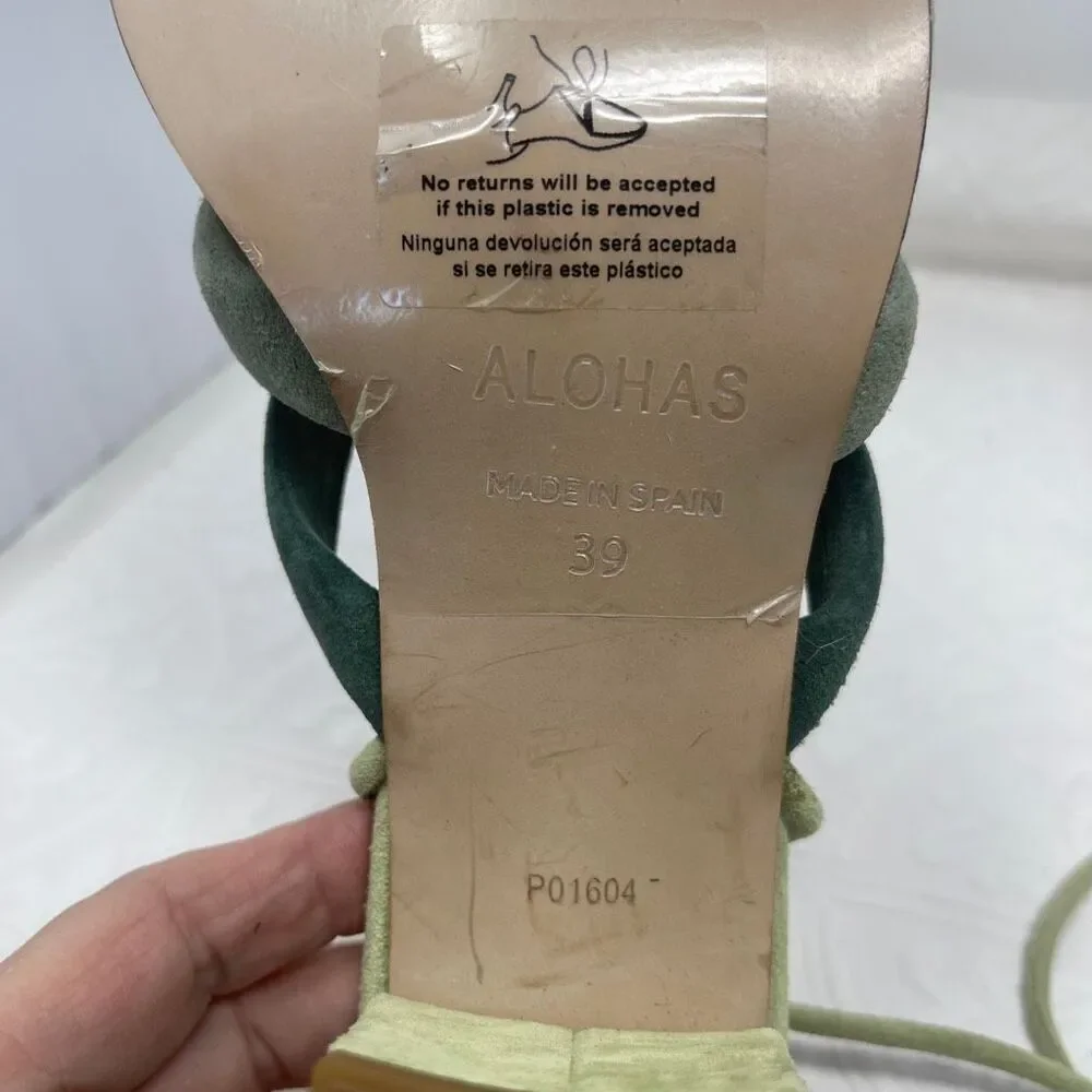 Anthropologie Alohas Shades Of Green Letizia Suede Strappy Heeled Sandals Sz 39